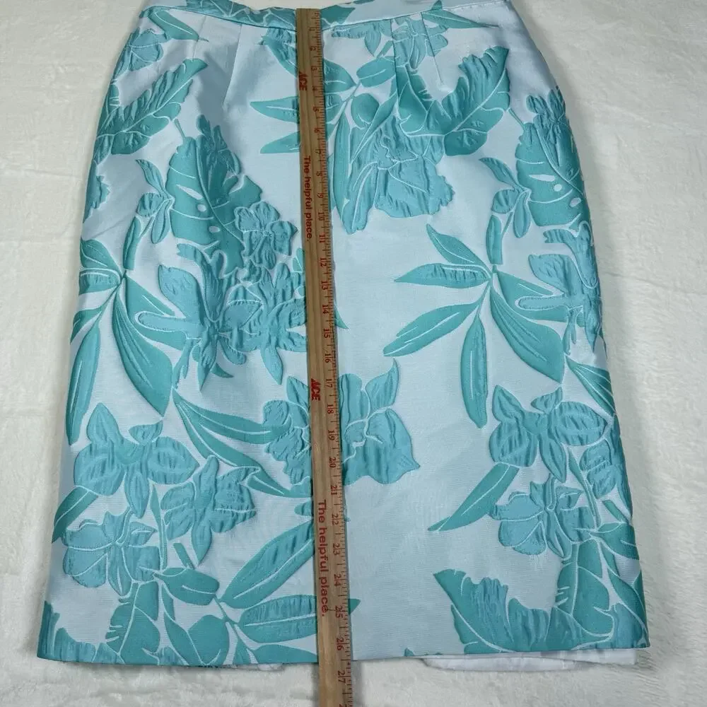 Lily & Taylor Couture Blue Jacquard Floral 2 Piece Skirt Suit Set Womens Size 14 - Picture 12 of 15